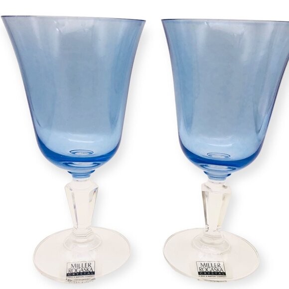 2 New Miller Roganska Lead Crystal Water Goblets Alfresco Blue Hand Blown MINT - Picture 4 of 11